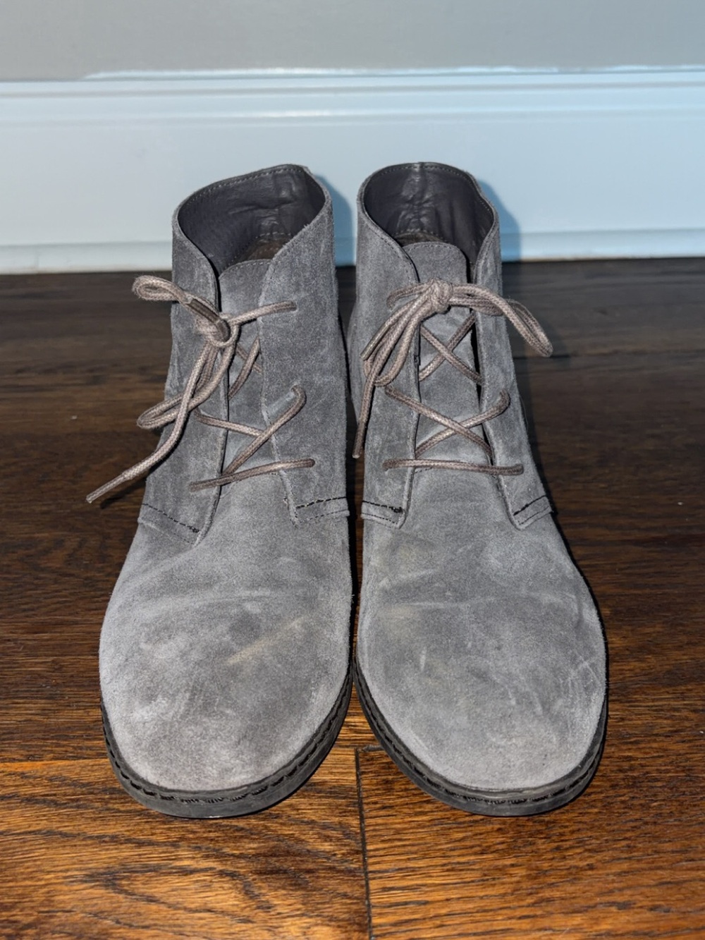BECCA Gray Suede Lace-Up Chukka Booties